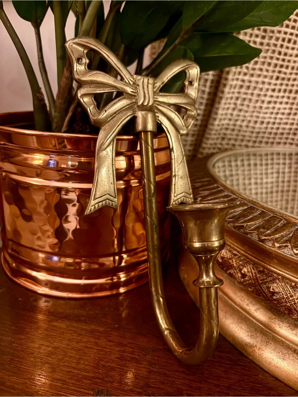 Vintage Brass Bow Wall Sconce Candle Holder